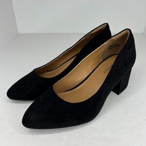 Lane Bryant Womens Black Suede Pointed Toe Slip On Block Size 9 W Pump Heels